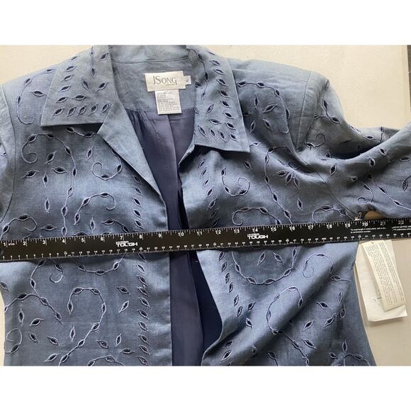 JSong Skirt Suit Womens Size 6 100% Linen Floral Eyelet Lace Gray Vintage Career - Picture 10 of 13